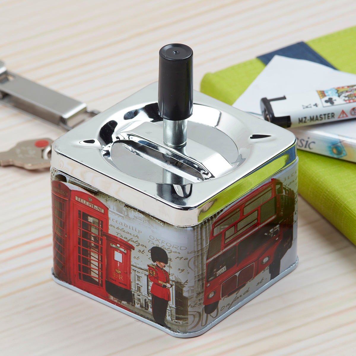 Smokeless Metal Tin Push Down Ashtray, Square, Garage Service & Repair