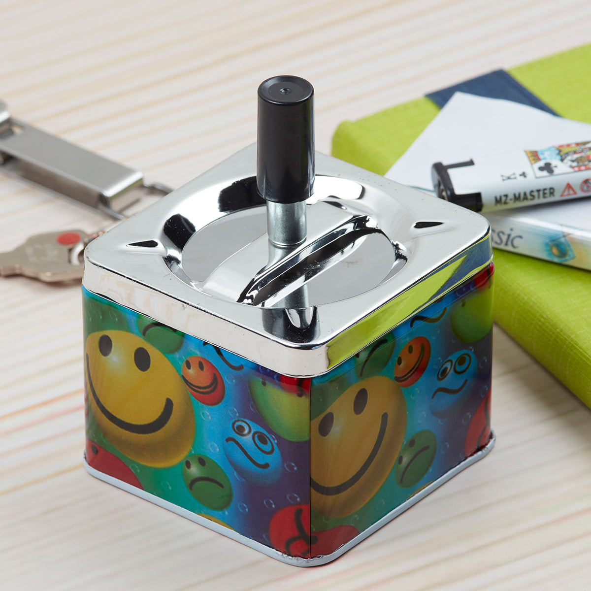 Smokeless Metal Tin Push Down Ashtray, Square, Garage Service & Repair