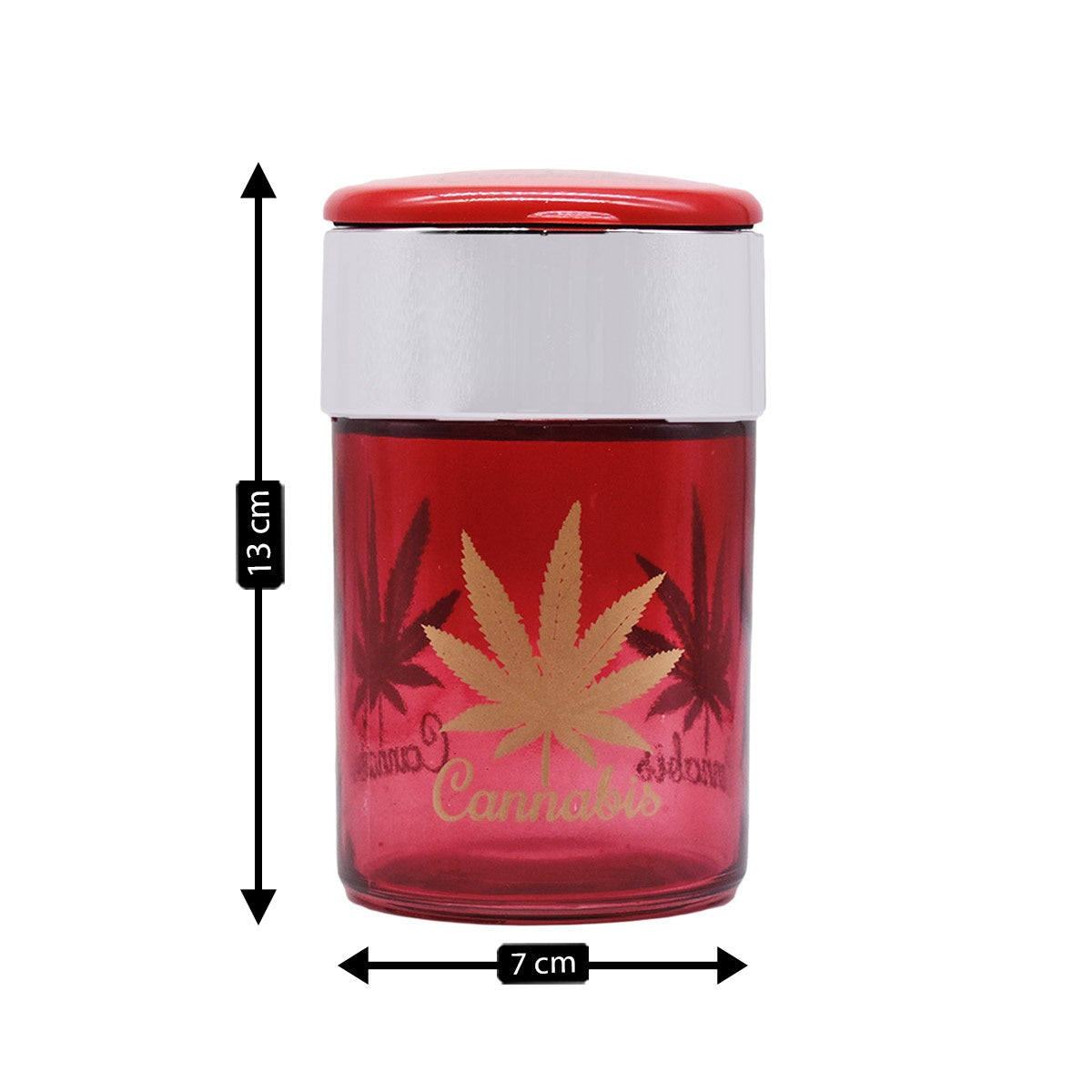 Glass Car Ashtray with LIght, Round, Red Cannabis (Diemeter: 6.5cm)