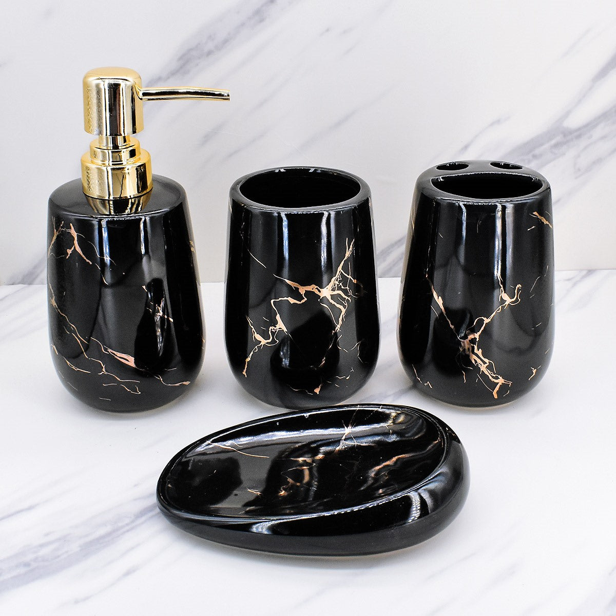Kookee Ceramic Bathroom Sets, Black, ART08841