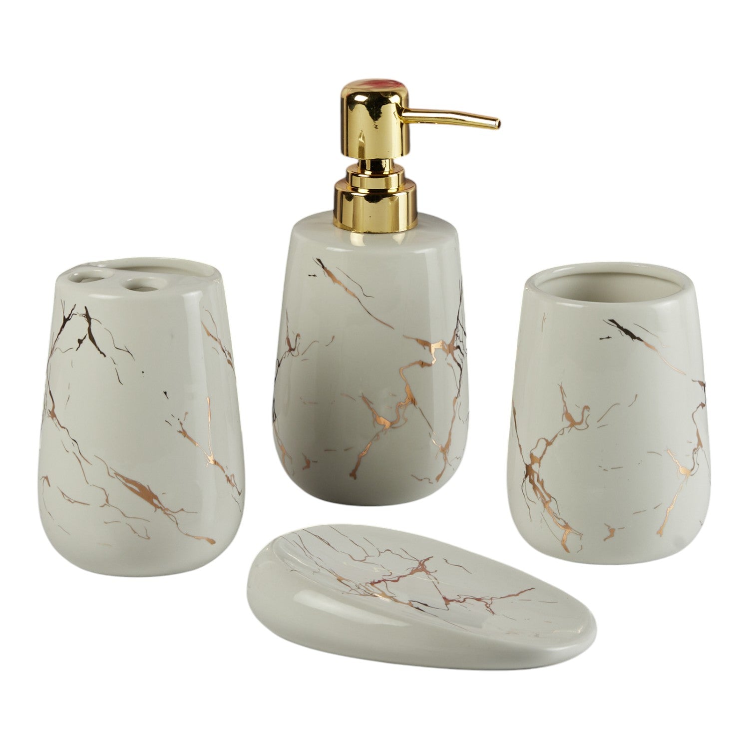 Ceramic Bathroom Accessories Set of 4 with Soap Dispenser (8842)