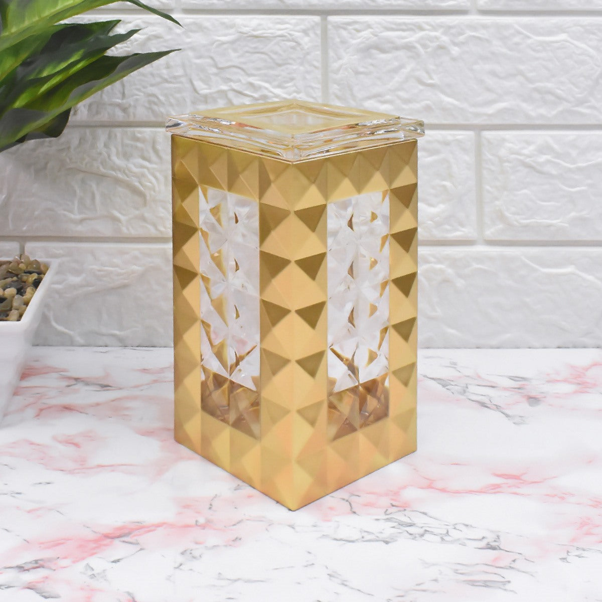 Acrylic Airtight Canister Jar & Container, Square, Gold (4x7 in) (8922)