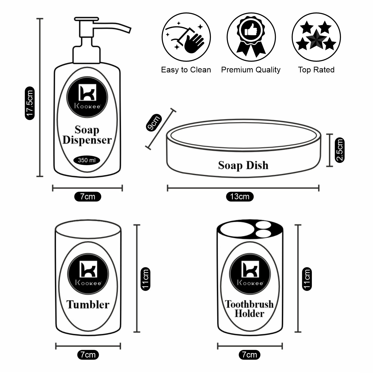 Kookee Ceramic Bathroom Sets, White, ART09490