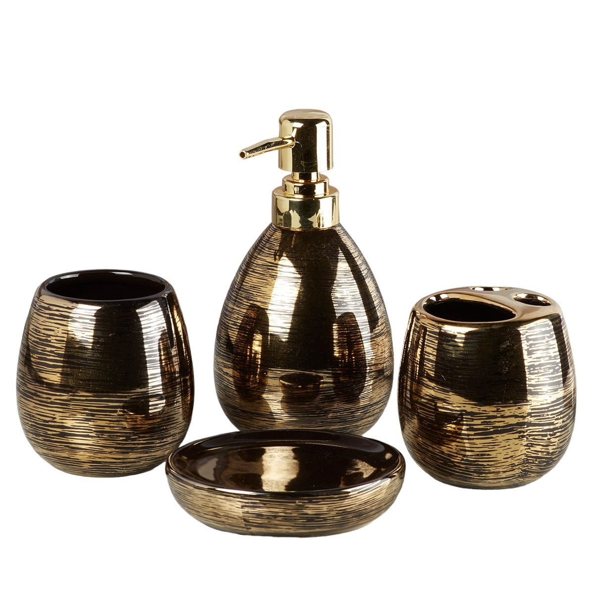 Ceramic Bathroom Accessories Set of 4 with Soap Dispenser (V-CBS-002-1)