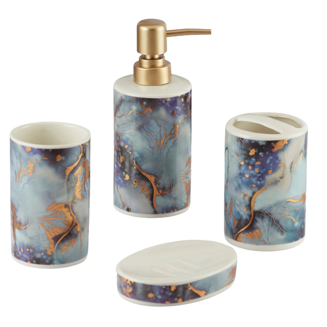 Ceramic Bathroom Set of 4 with Soap Dispenser (9594)