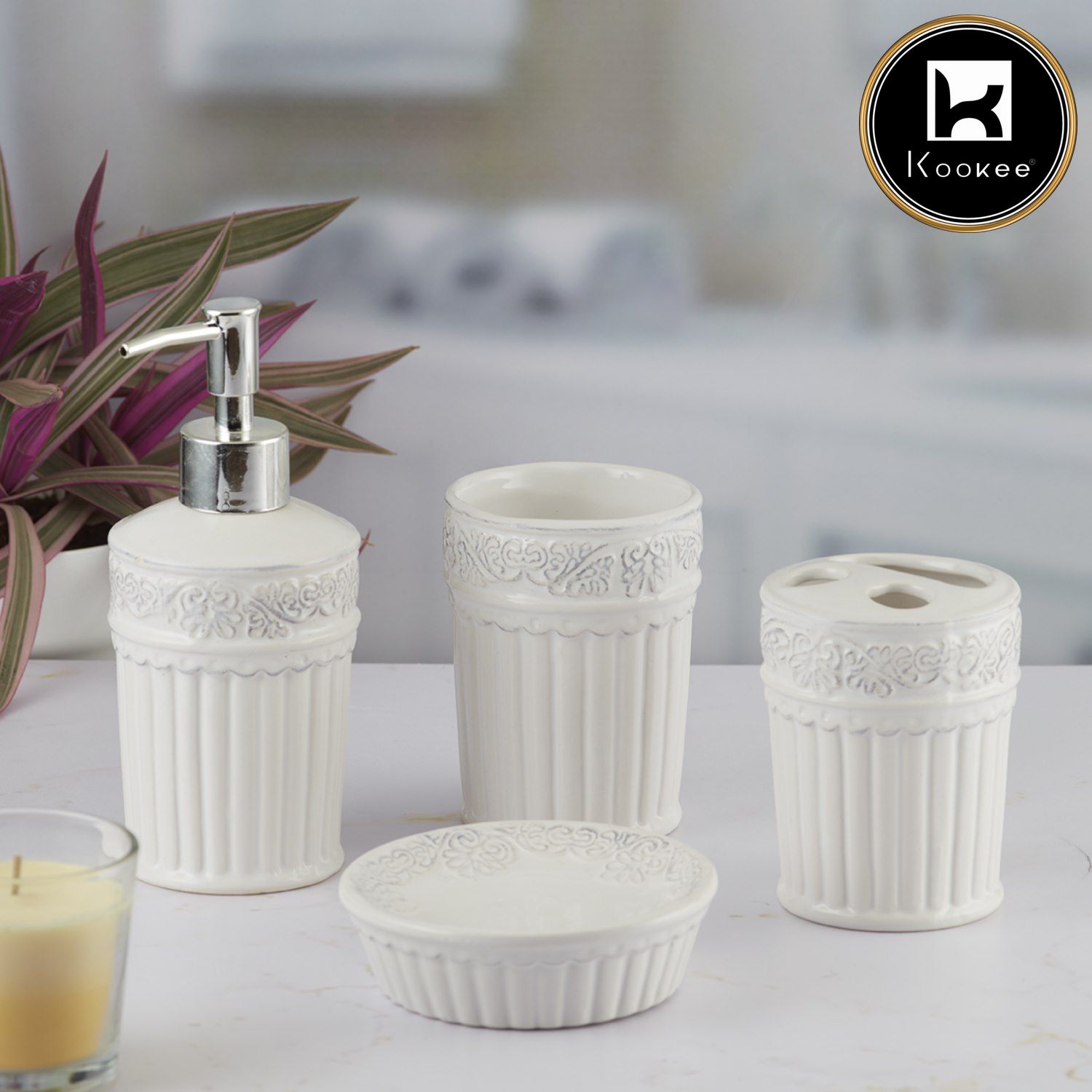 Kookee Ceramic Bathroom Sets, White, ART09596