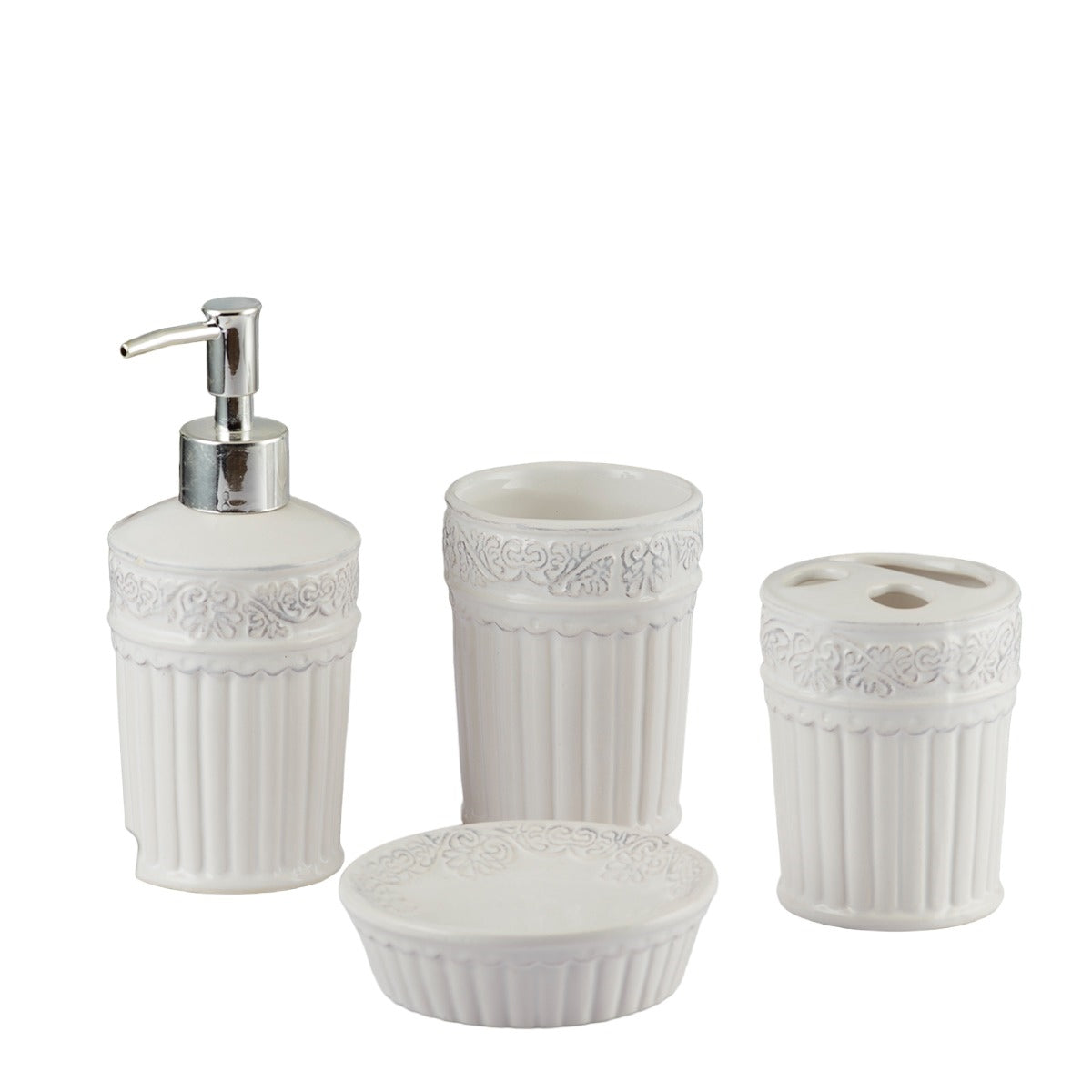 Ceramic Bathroom Set of 4 with Soap Dispenser (9596)