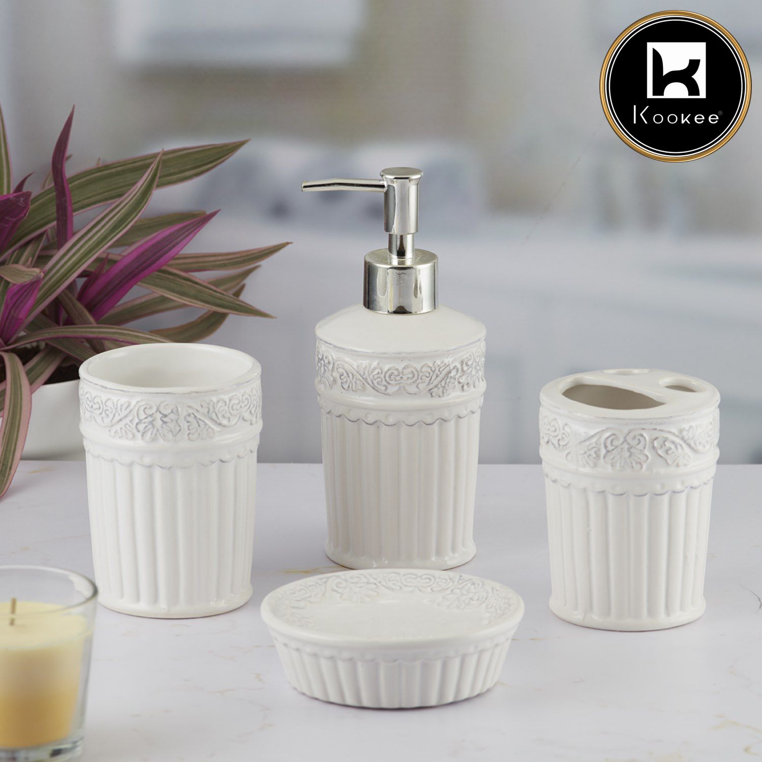 Kookee Ceramic Bathroom Sets, White, ART09596