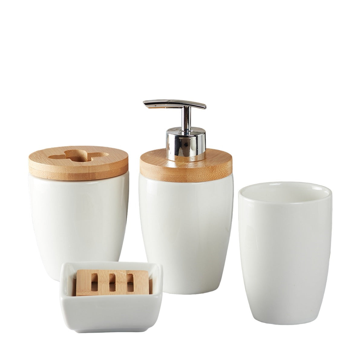 Ceramic Bathroom Set of 4 with Soap Dispenser (V-CBS-ASS)