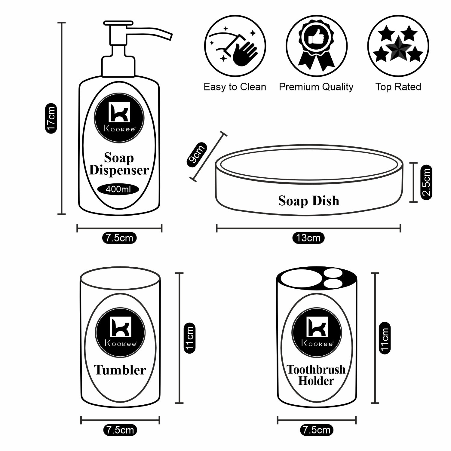 Kookee Ceramic Bathroom Sets, White, ART09598