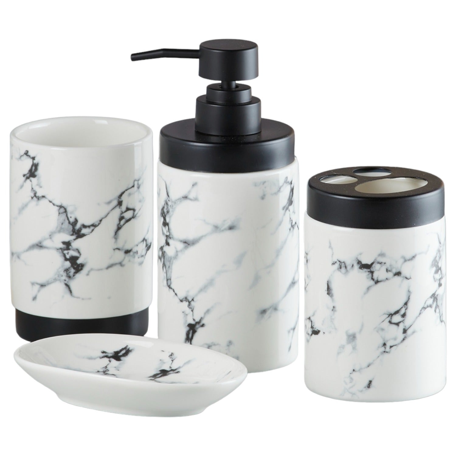 Ceramic Bathroom Set of 4 with Soap Dispenser (9598)