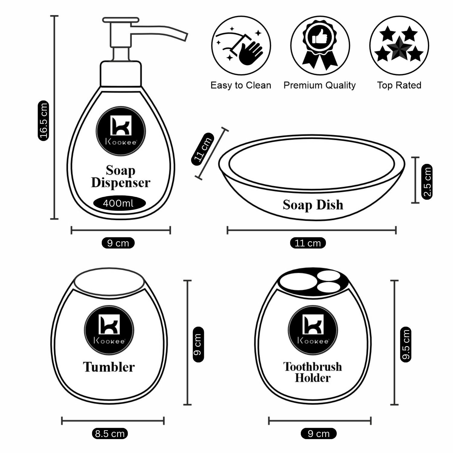 Kookee Ceramic Bathroom Sets, Off White, ART09599