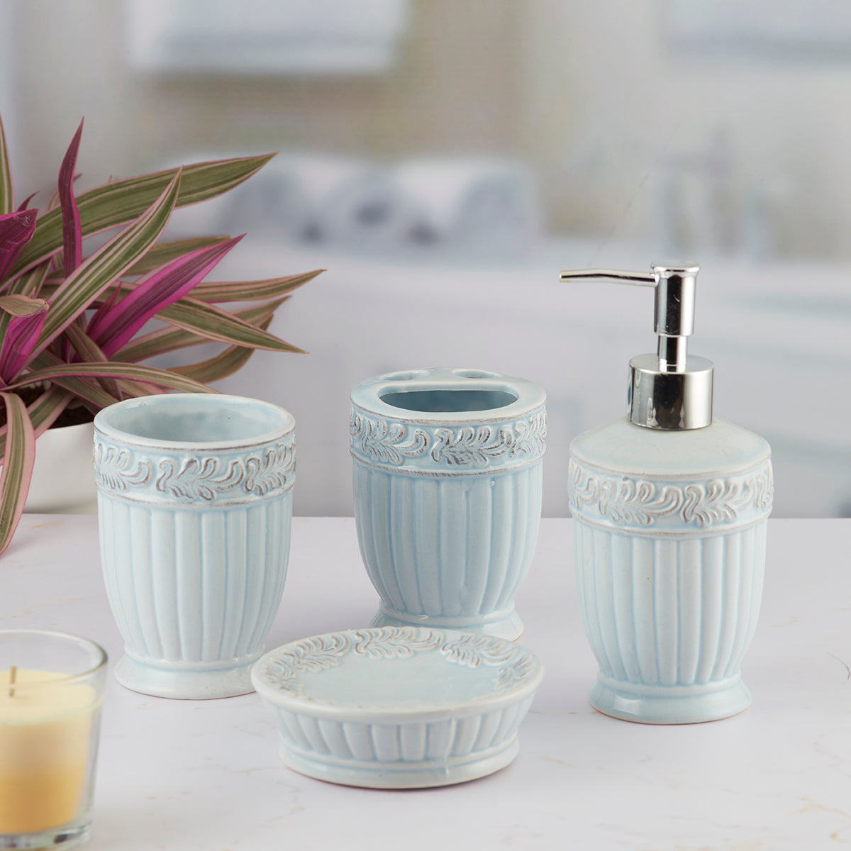 Ceramic Bathroom Set of 4 with Soap Dispenser (9602)