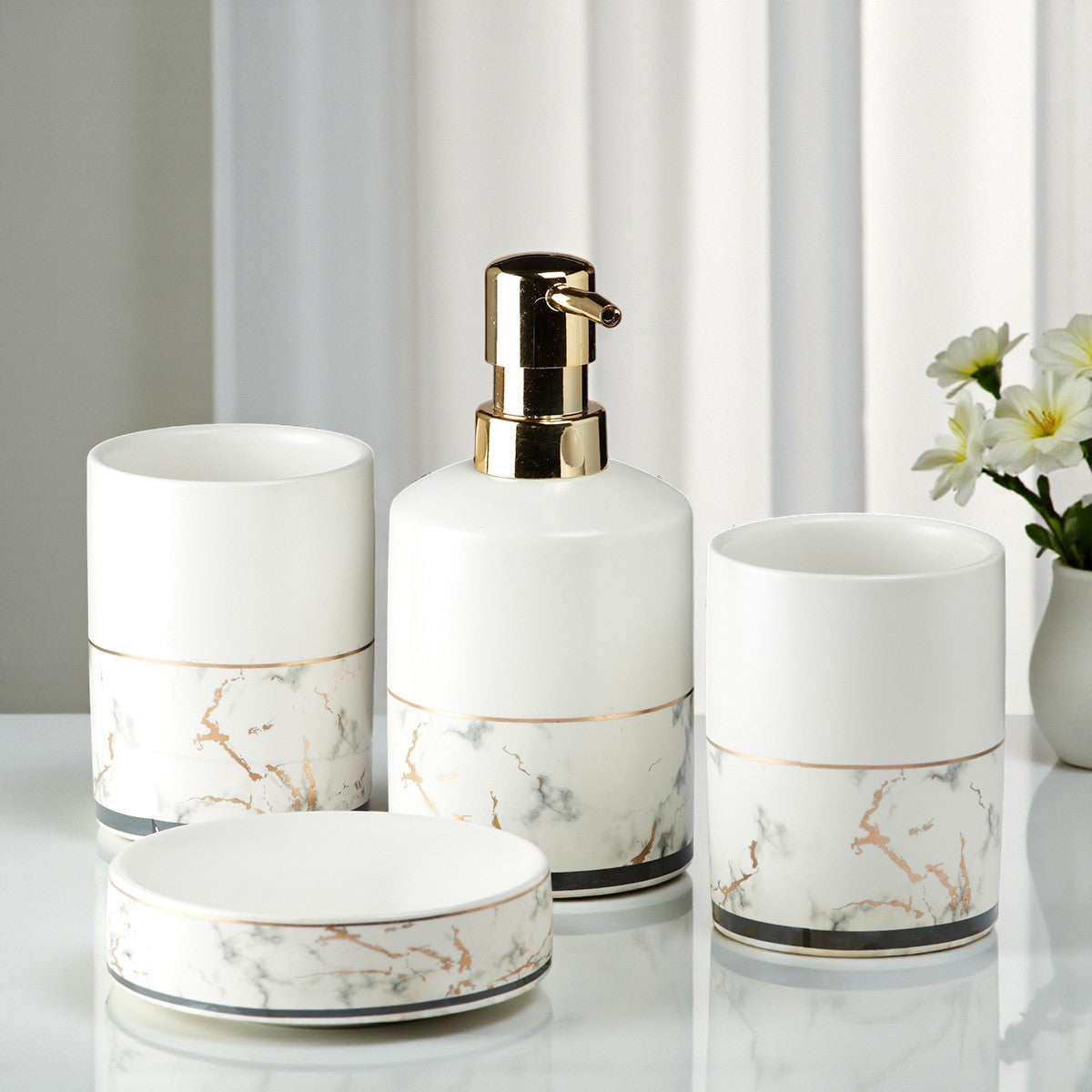 Ceramic Bathroom Accessories Set of 4 with Soap Dispenser (9603)