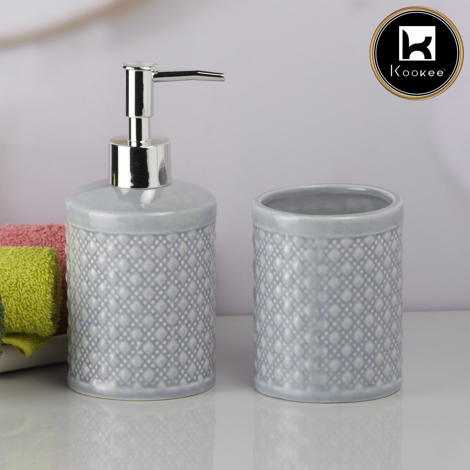 Kookee Ceramic Bathroom Sets, Grey, ART09605