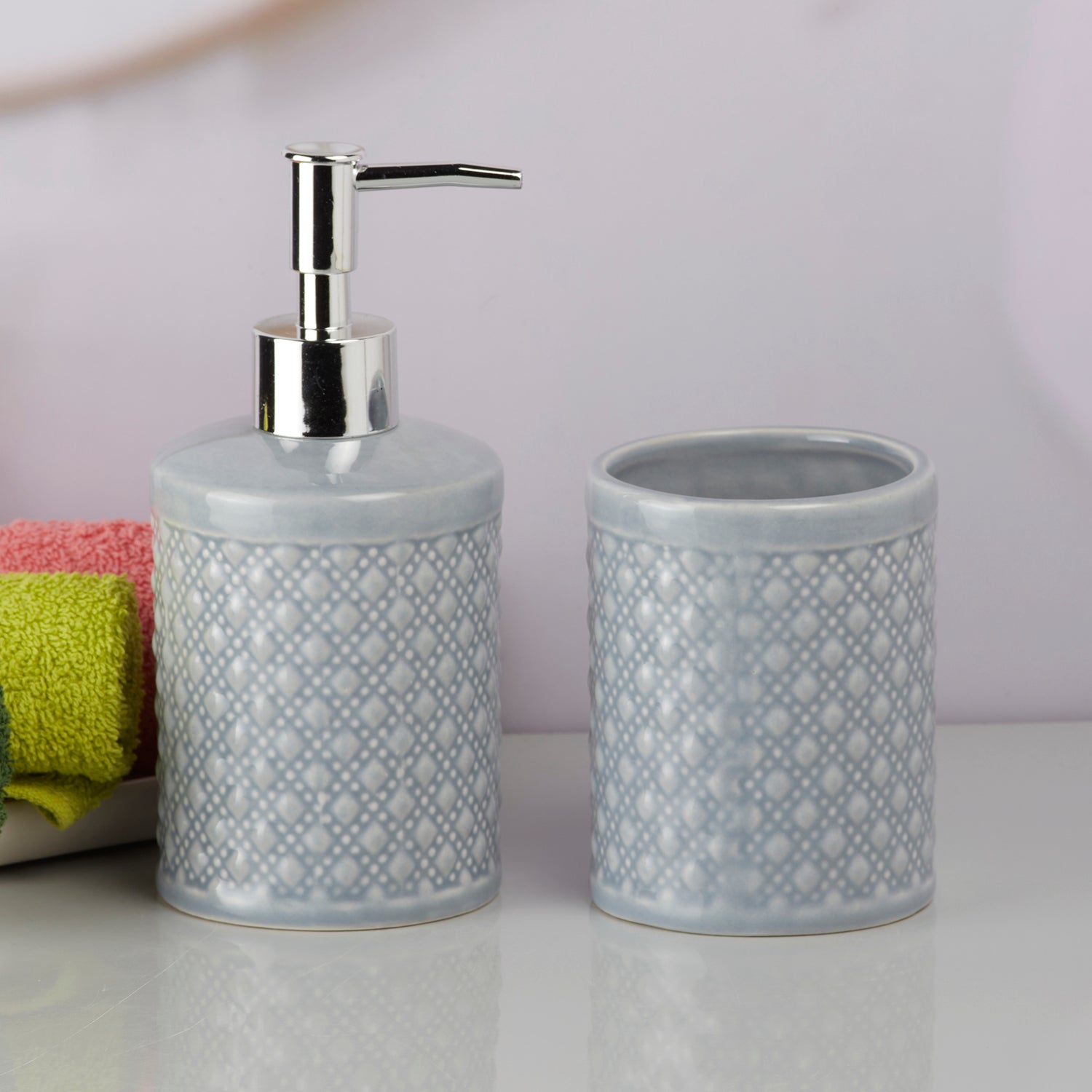 Ceramic Bathroom Accessories Set of 2 with Soap Dispenser (9605)
