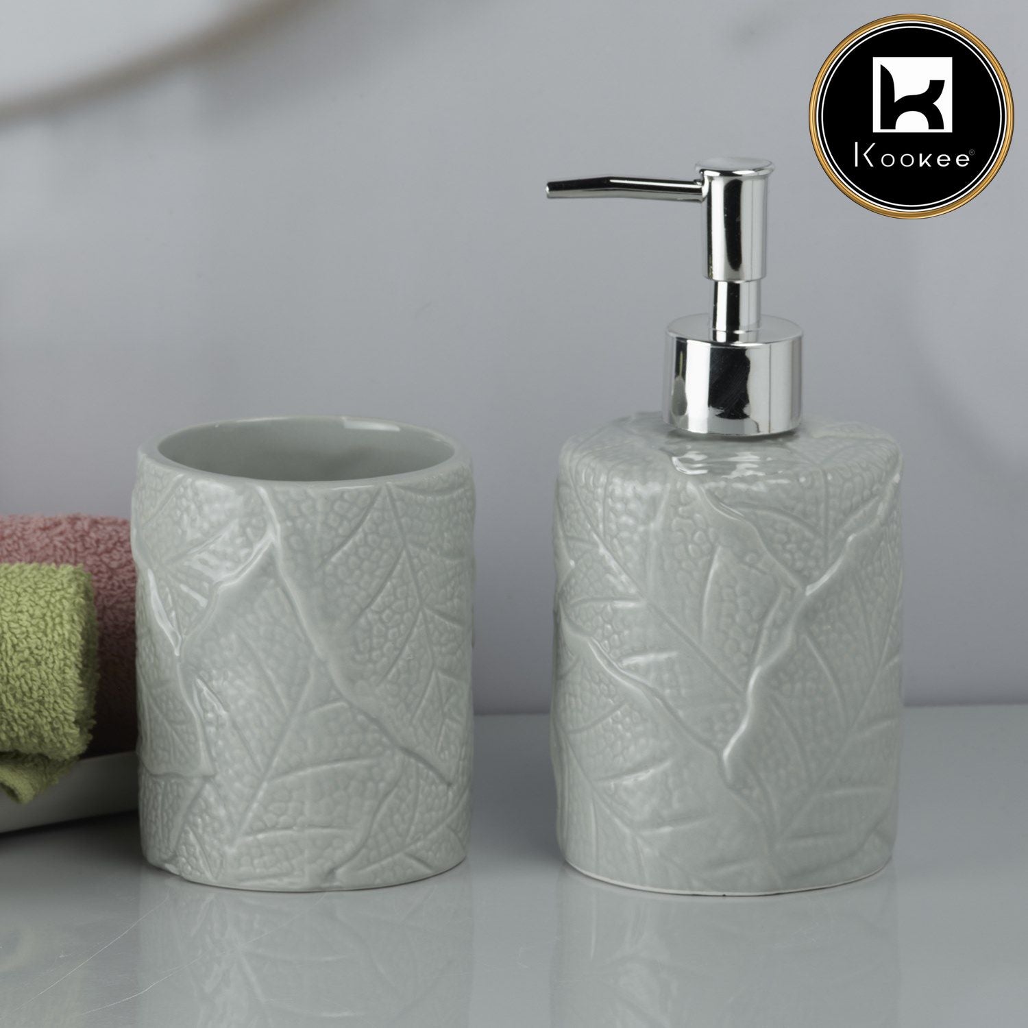 Kookee Ceramic Bathroom Sets, Grey, ART09607