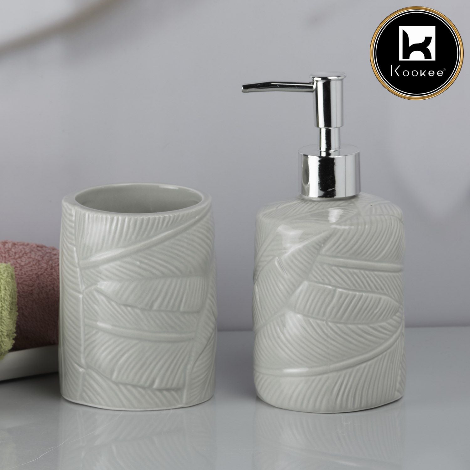 Kookee Ceramic Bathroom Sets, Grey, ART09609