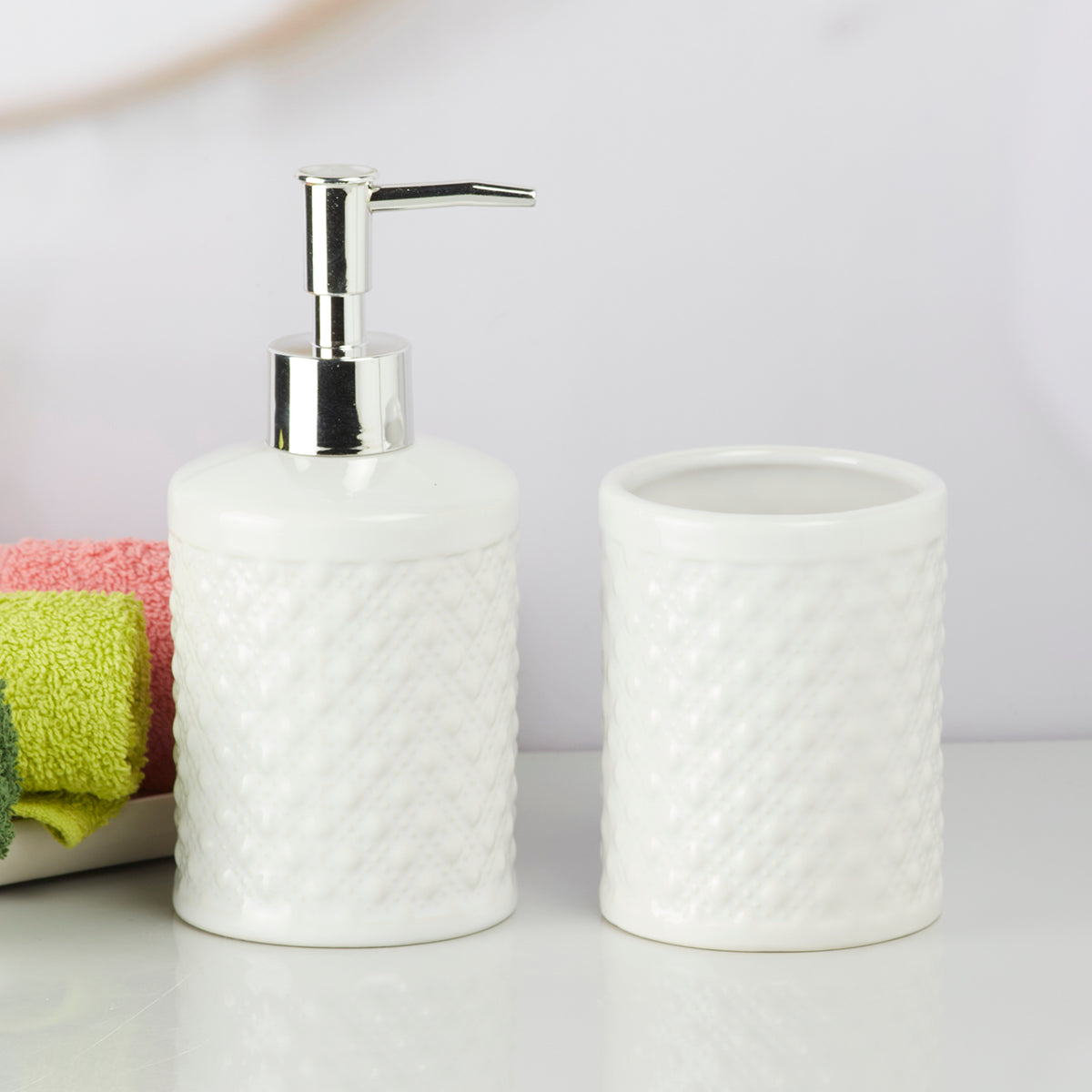 Ceramic Bathroom Accessories Set of 2 with Soap Dispenser (9613)