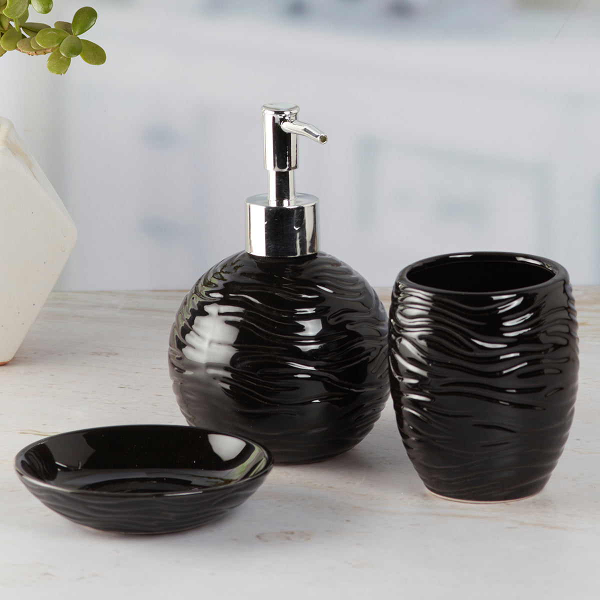 Ceramic Bathroom Accessories Set of 3 with Soap Dispenser (8338)