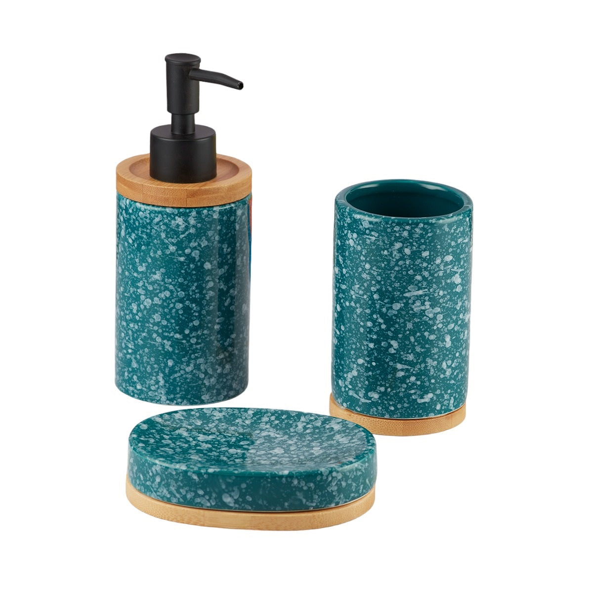 Ceramic Bathroom Accessories Set of 3 Bath Set with Soap Dispenser (9615)