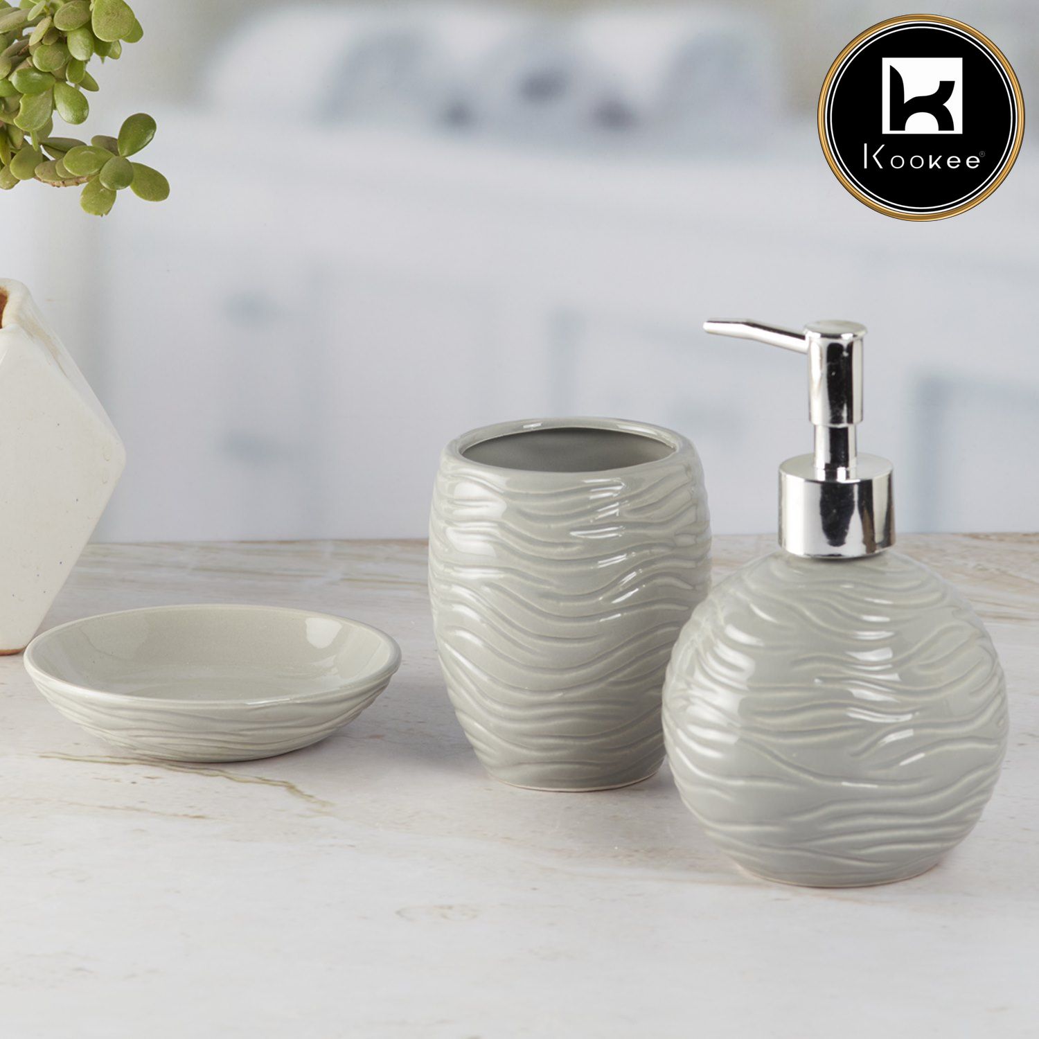 Kookee Ceramic Bathroom Sets, Grey, ART09616