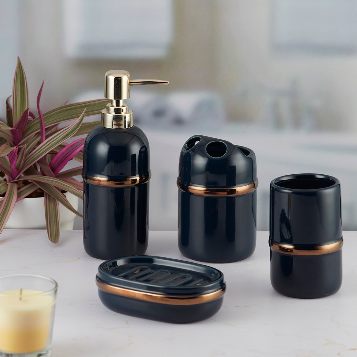 Ceramic Bathroom Set of 4 with Soap Dispenser (9620)