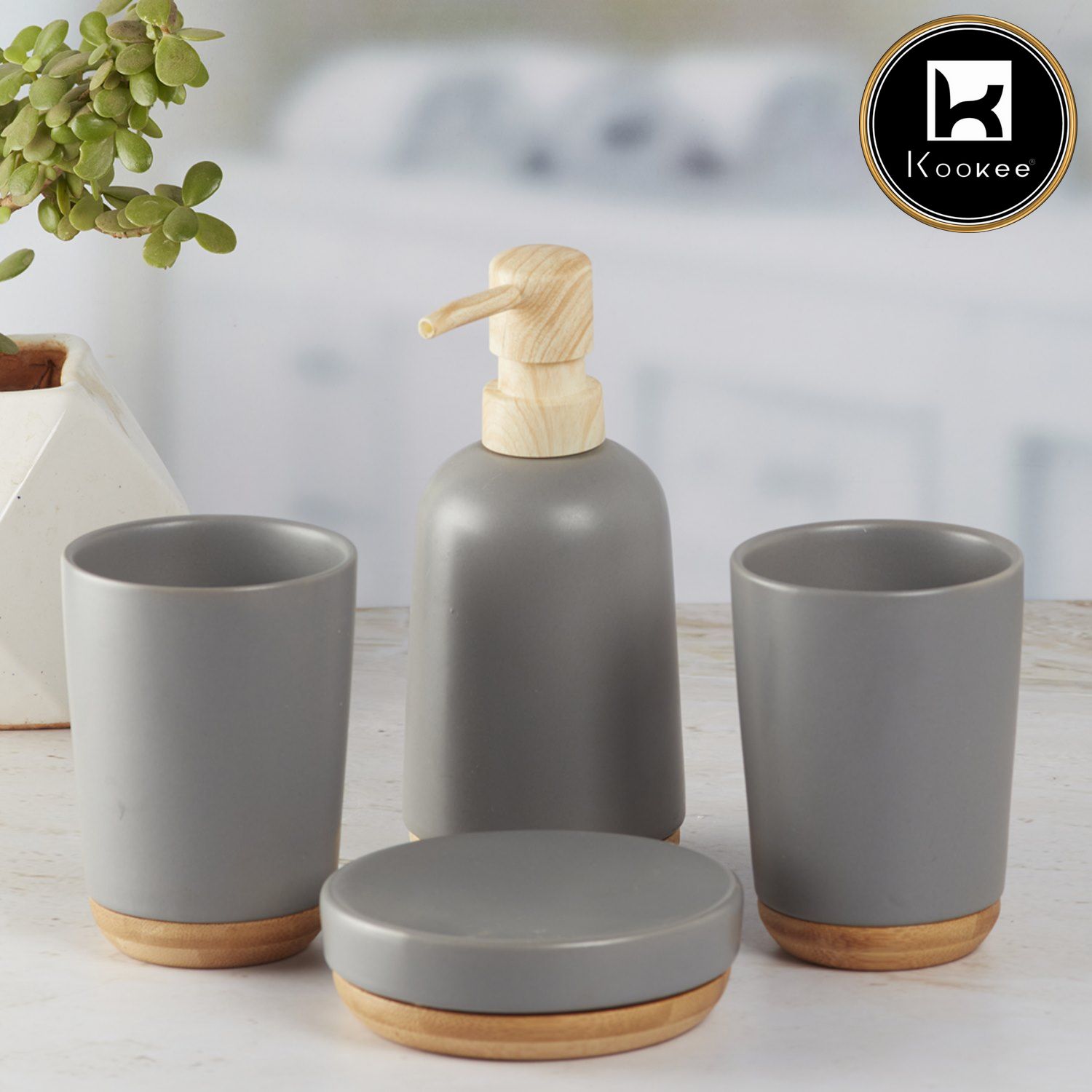 Kookee Ceramic Bathroom Sets, Grey, ART09625