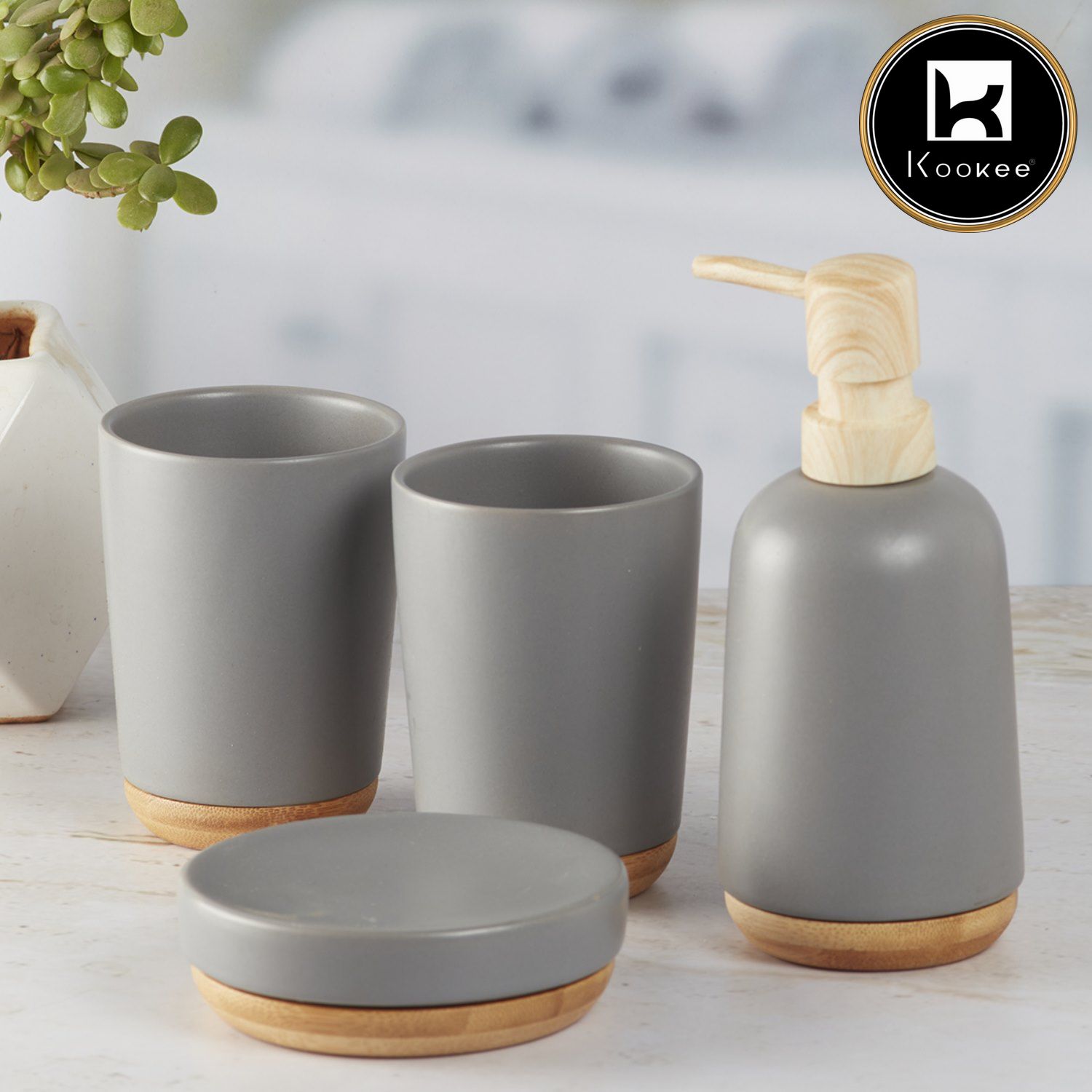 Kookee Ceramic Bathroom Sets, Grey, ART09625