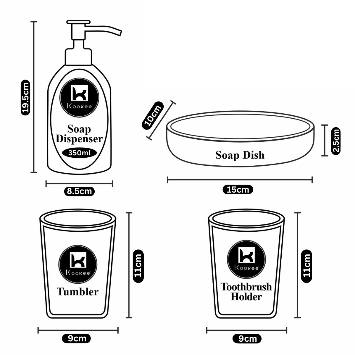 Kookee Ceramic Bathroom Sets, White, ART09629