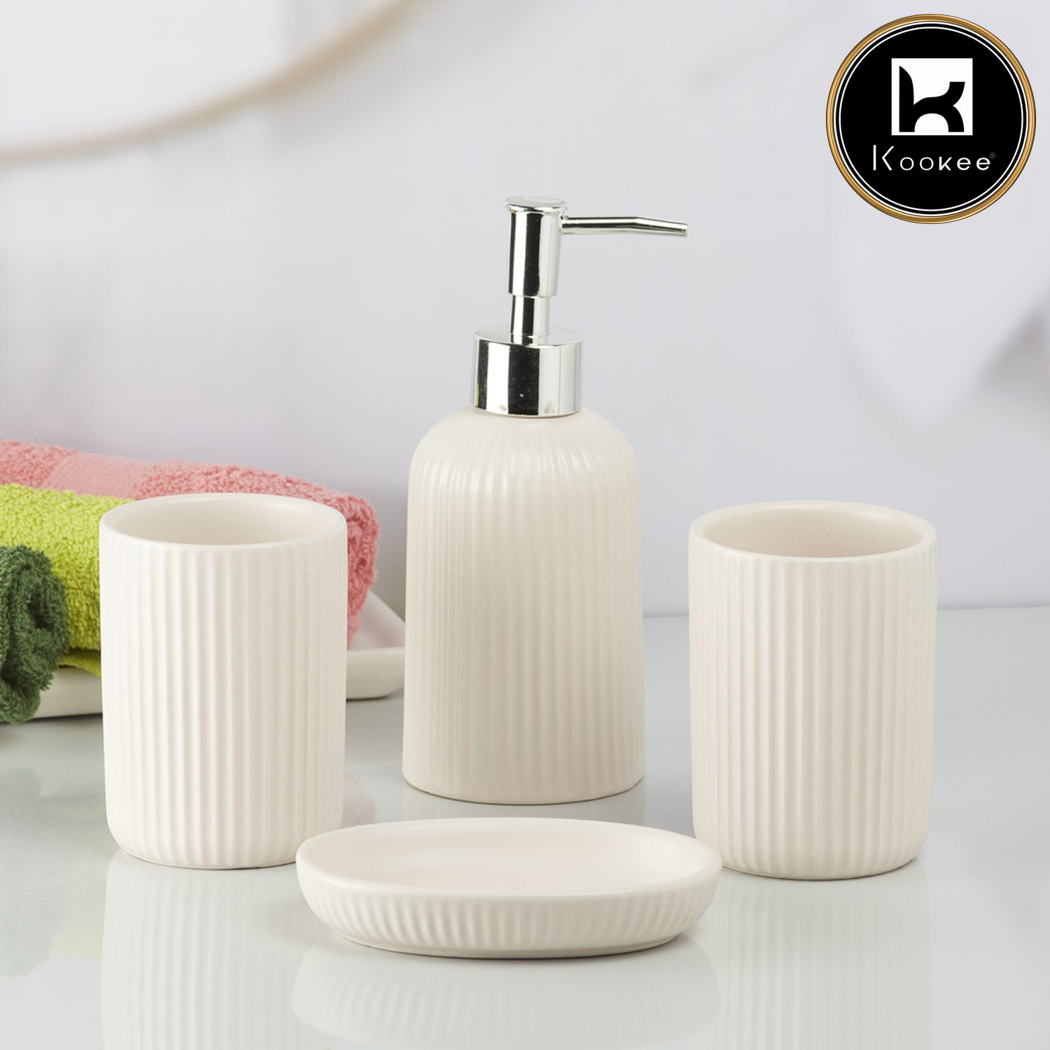 Kookee Ceramic Bathroom Sets, Pink, ART09631
