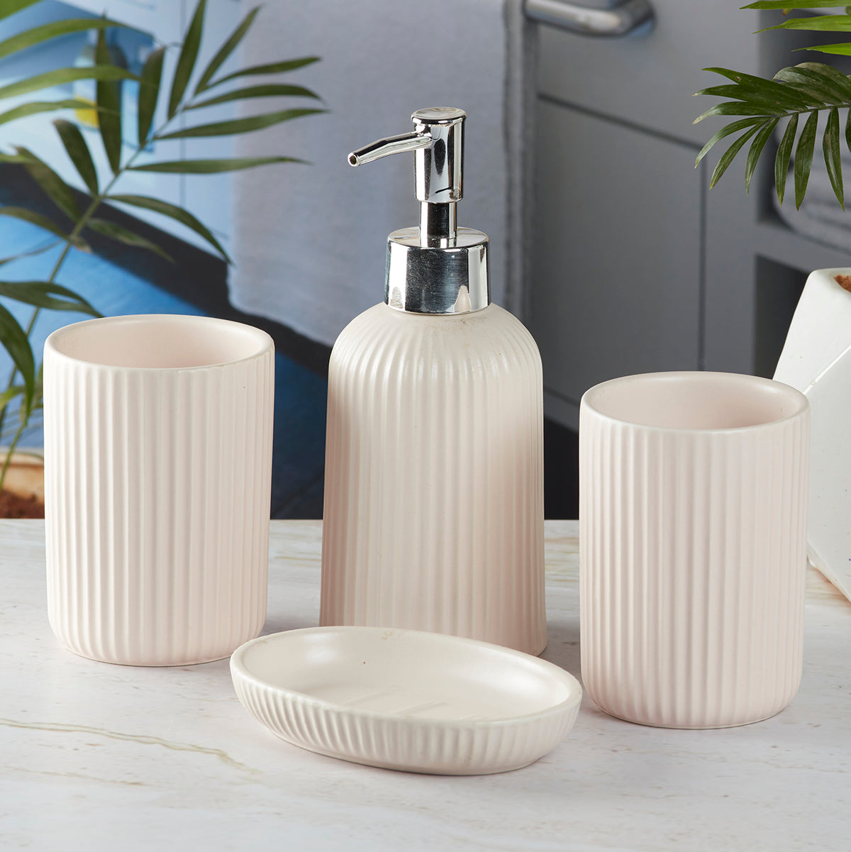 Ceramic Bathroom Set of 4 with Soap Dispenser (9630)