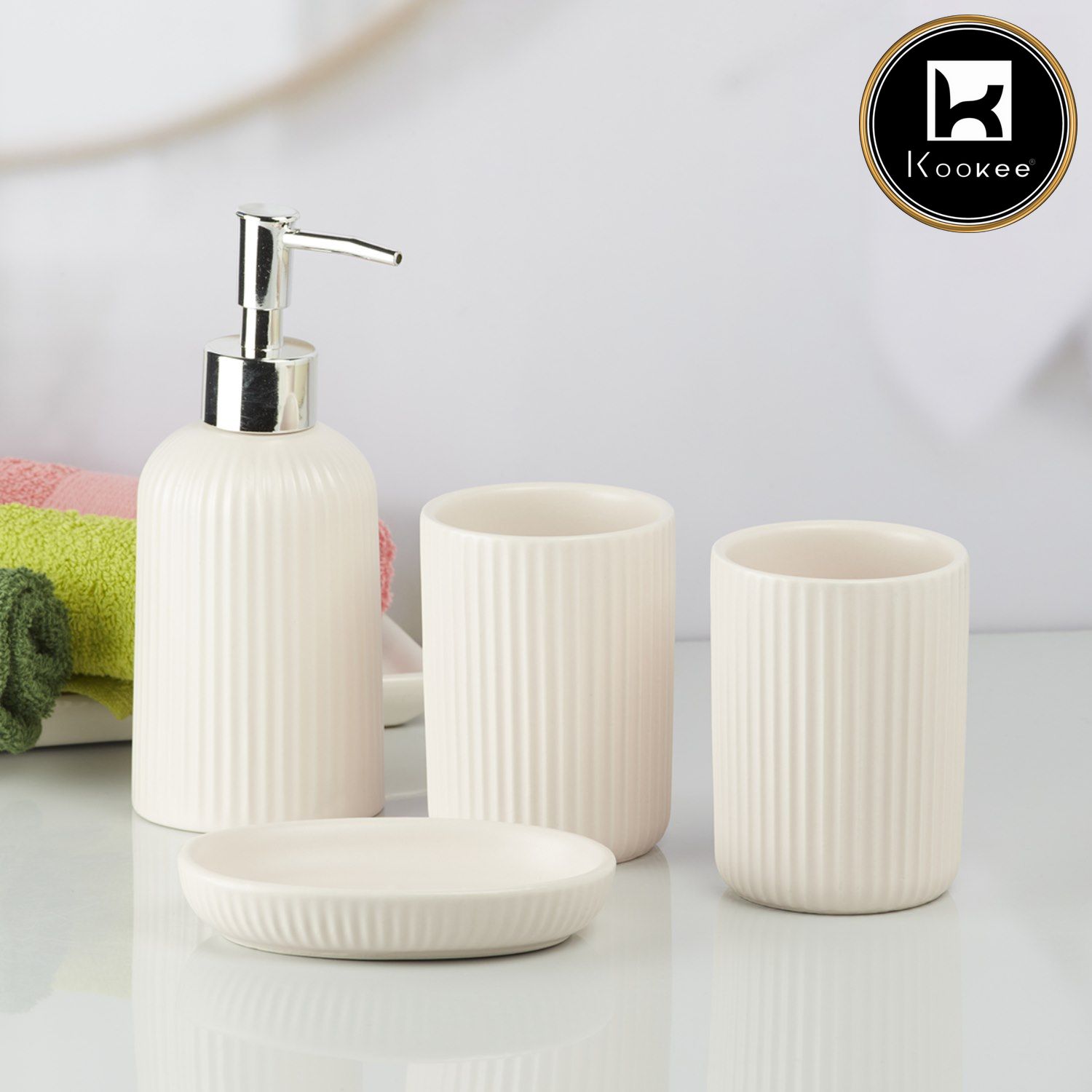 Kookee Ceramic Bathroom Sets, Pink, ART09631