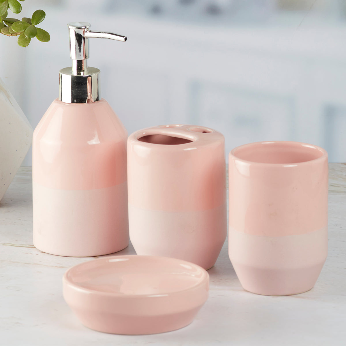 Ceramic Bathroom Set of 4 with Soap Dispenser (9623)