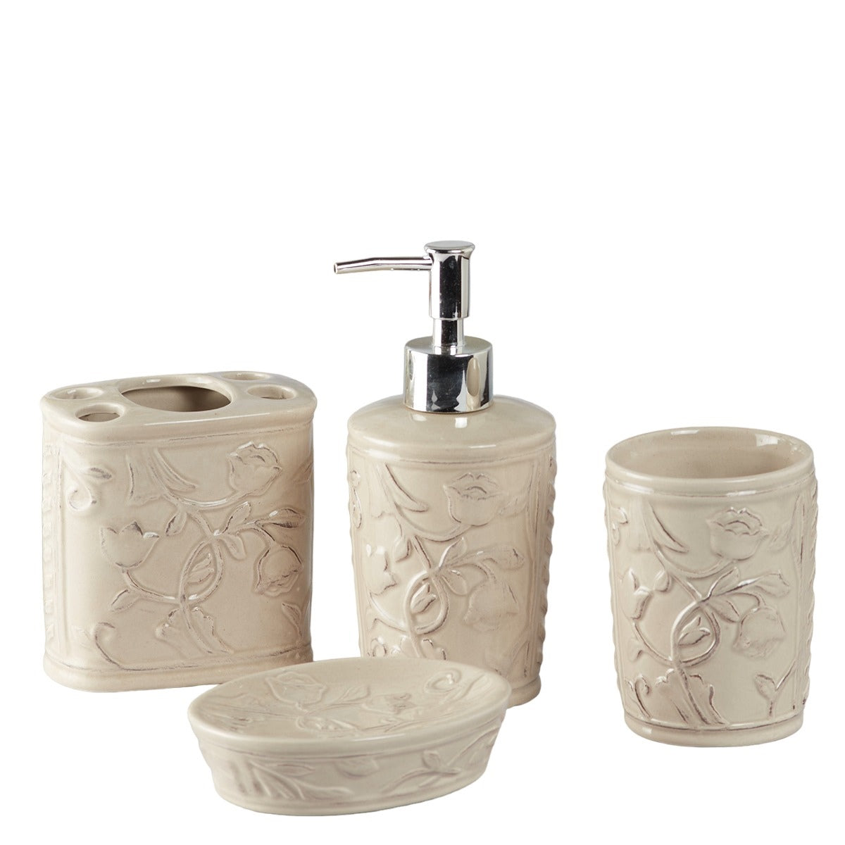 Ceramic Bathroom Set of 4 with Soap Dispenser (9635)