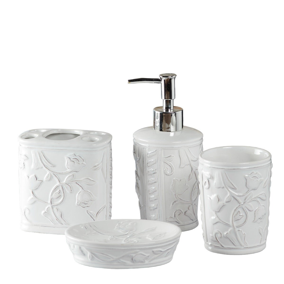 Ceramic Bathroom Set of 4 with Soap Dispenser (9637)