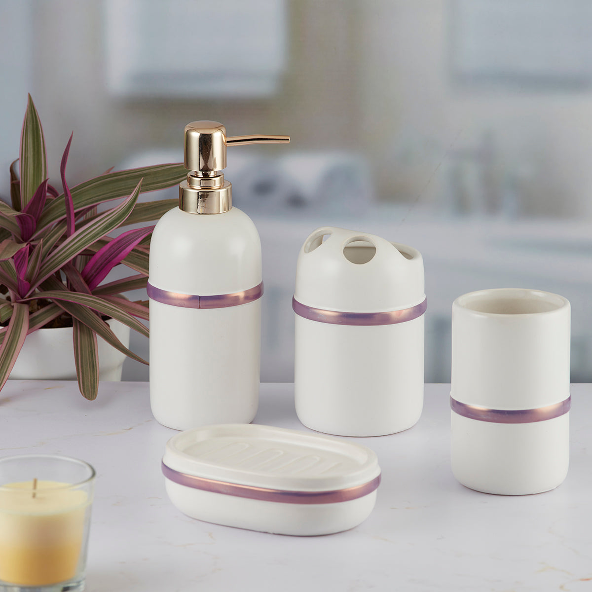 Ceramic Bathroom Set of 4 with Soap Dispenser (9620)