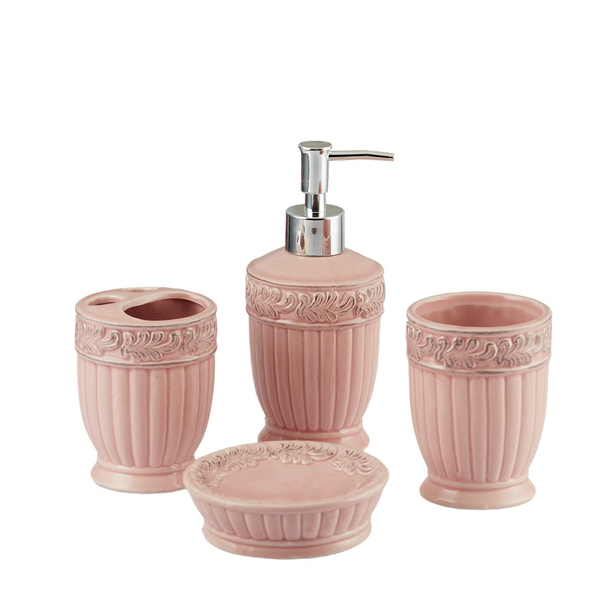 Ceramic Bathroom Set of 4 with Soap Dispenser (9644)