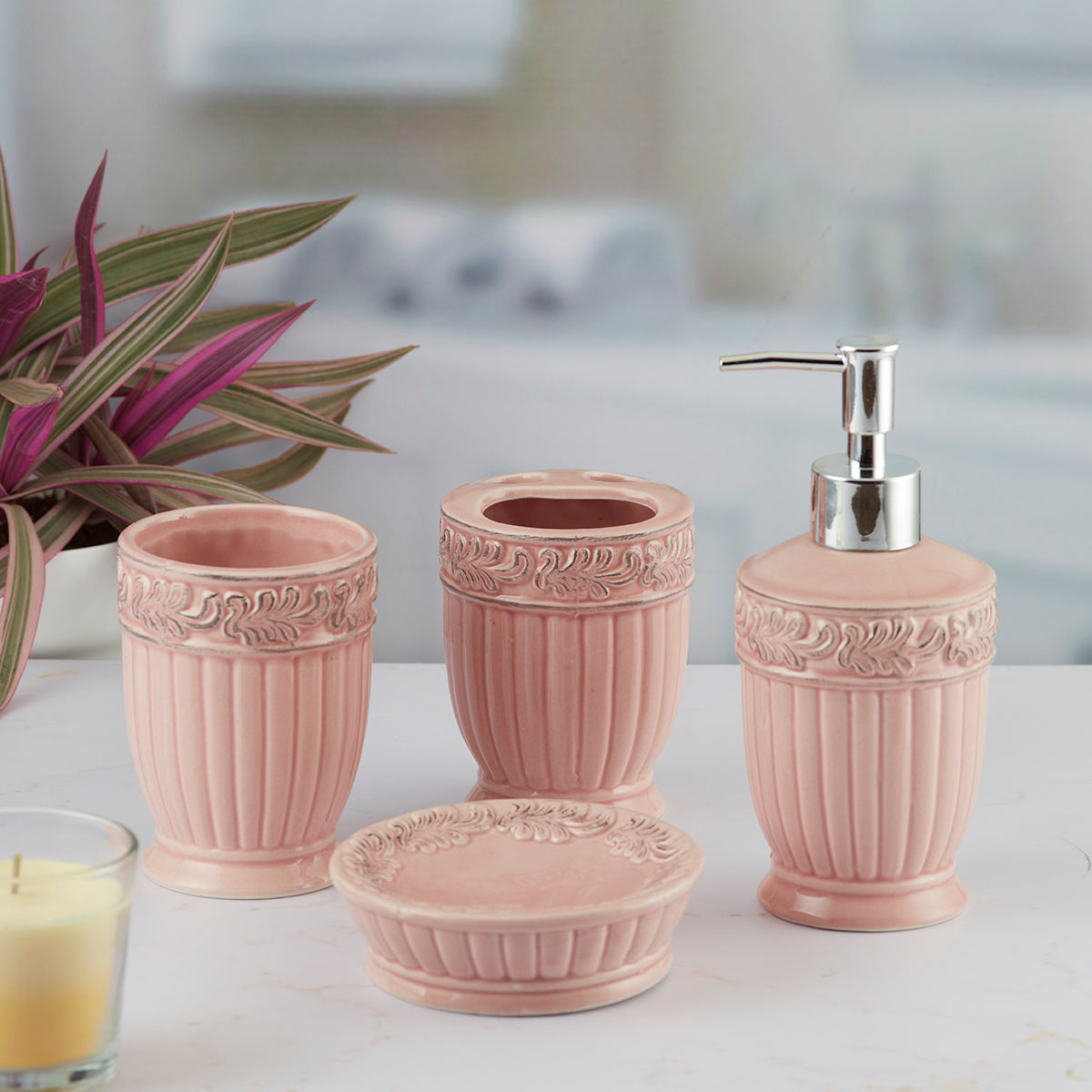 Ceramic Bathroom Set of 4 with Soap Dispenser (9602)