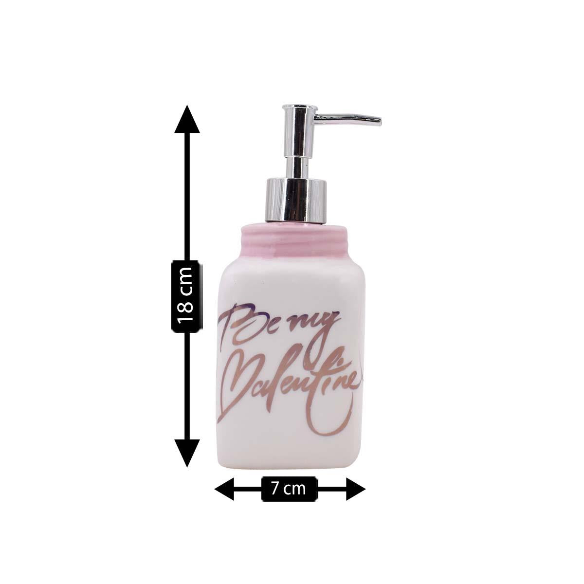 Ceramic Soap Dispenser for handwash for Bathroom, White/Pink (V-CSD-012-1)