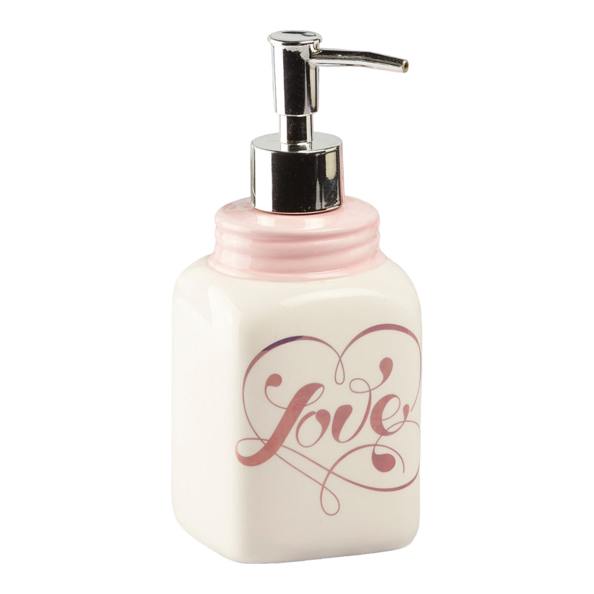 Ceramic Soap Dispenser for handwash for Bathroom, White/Pink, (Set of 1) (9651)