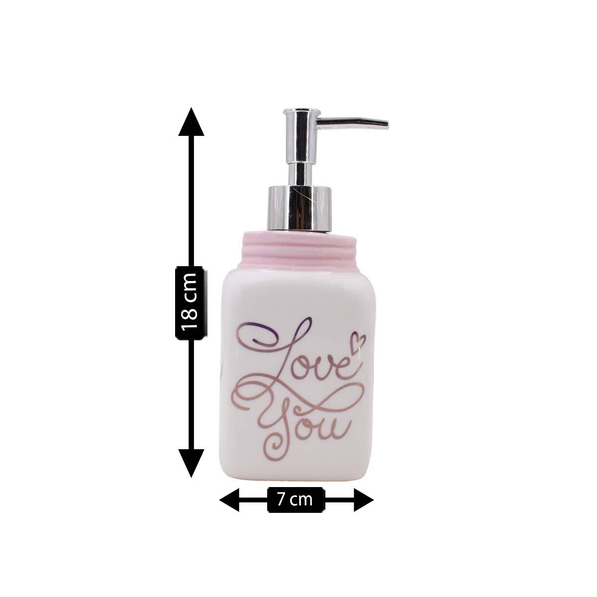 Ceramic Soap Dispenser for handwash for Bathroom, White/Pink, (Set of 1) (9652)