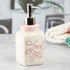 Kookee Ceramic Soap Dispenser for Bathroom handwash, refillable pump bottle for Kitchen hand wash basin, Set of 1, White/Pink (9652)