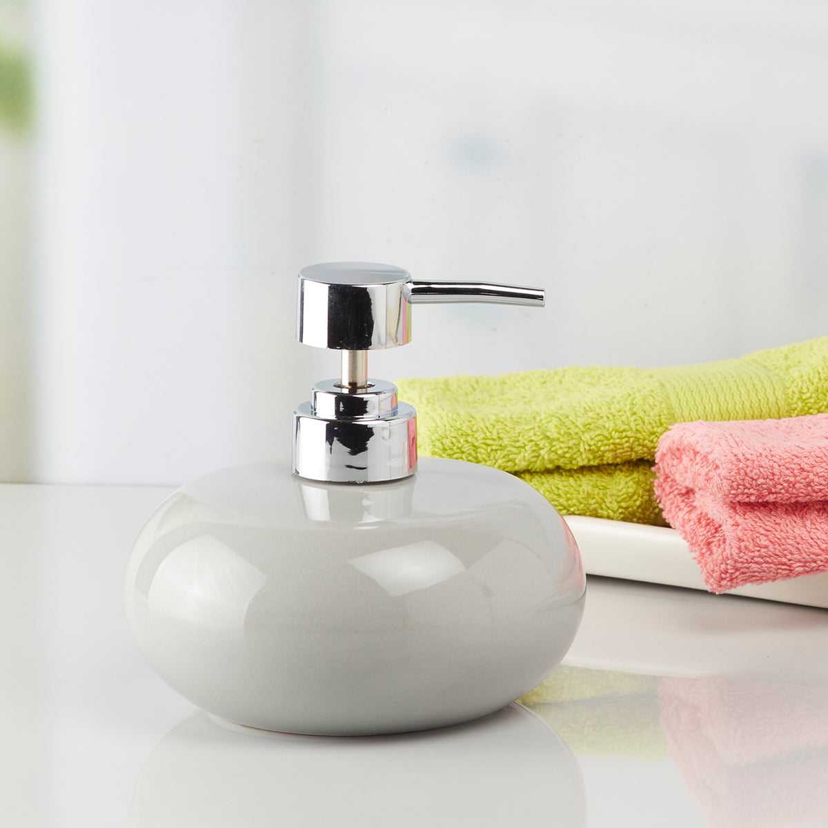 Ceramic Soap Dispenser handwash Pump for Bathroom, Set of 1, Grey (9656)