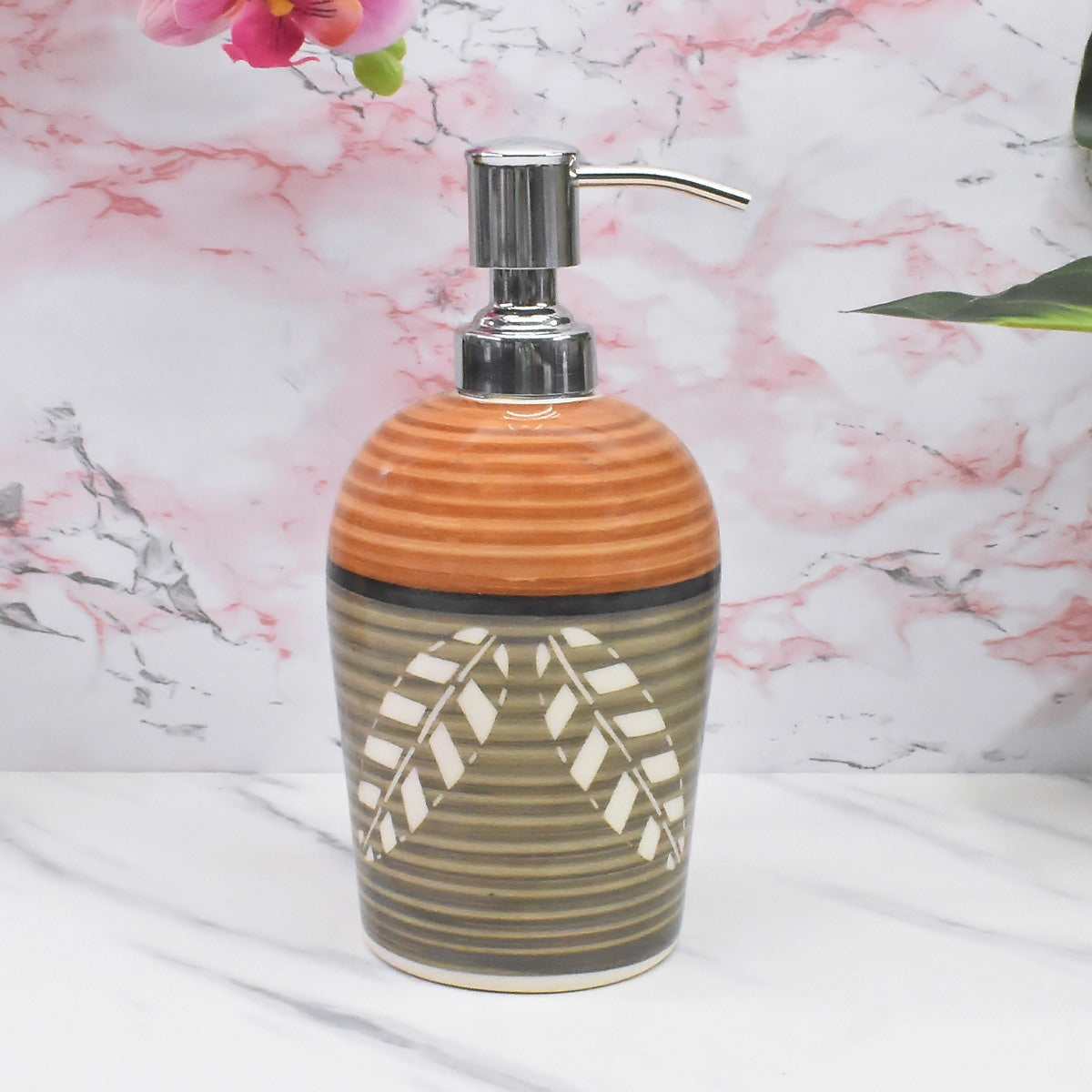 Kookee Ceramic Soap Dispenser handwash Pump for Bathroom, Set of 1, Multicolor (9692)