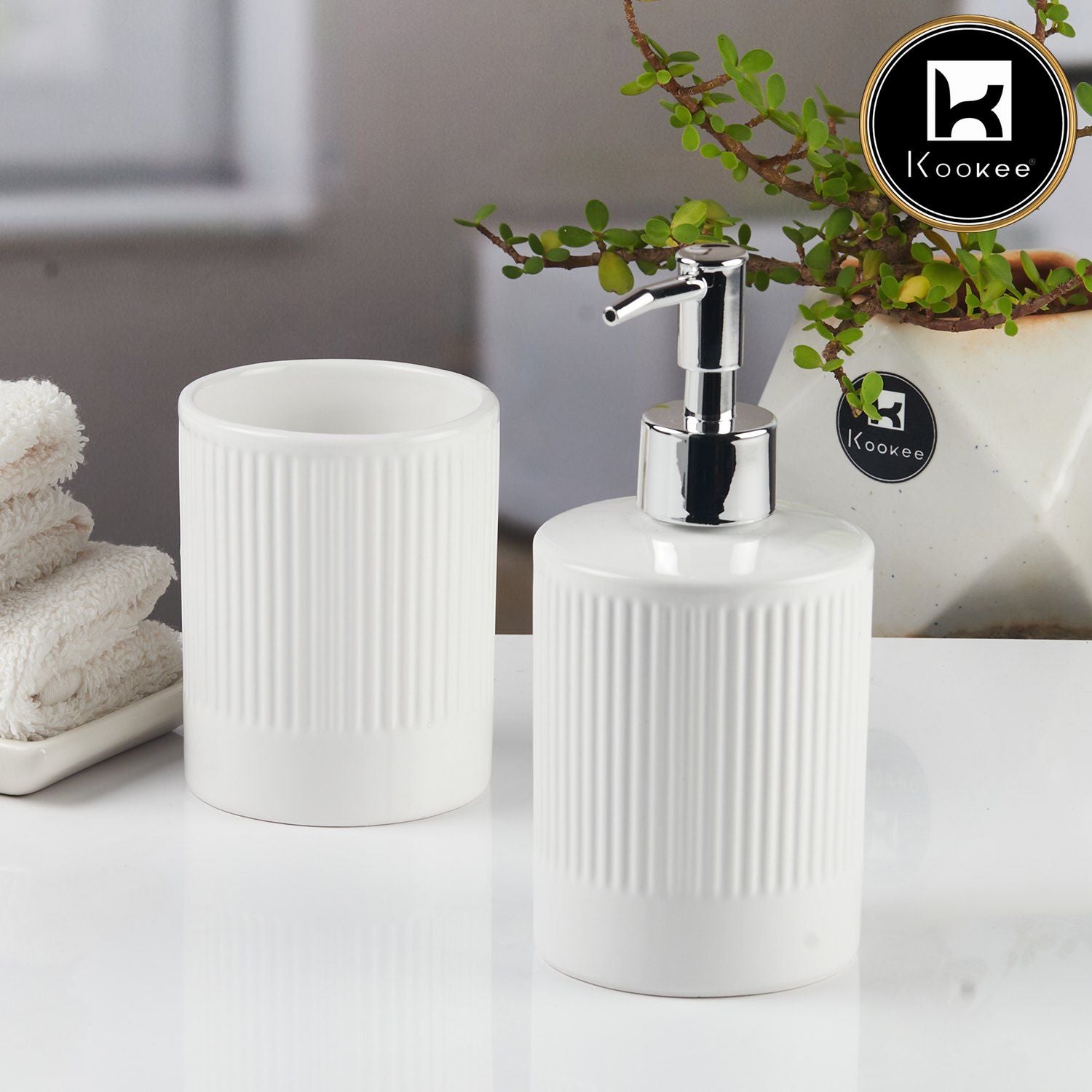 Kookee Ceramic Bathroom Sets, White, ART09716