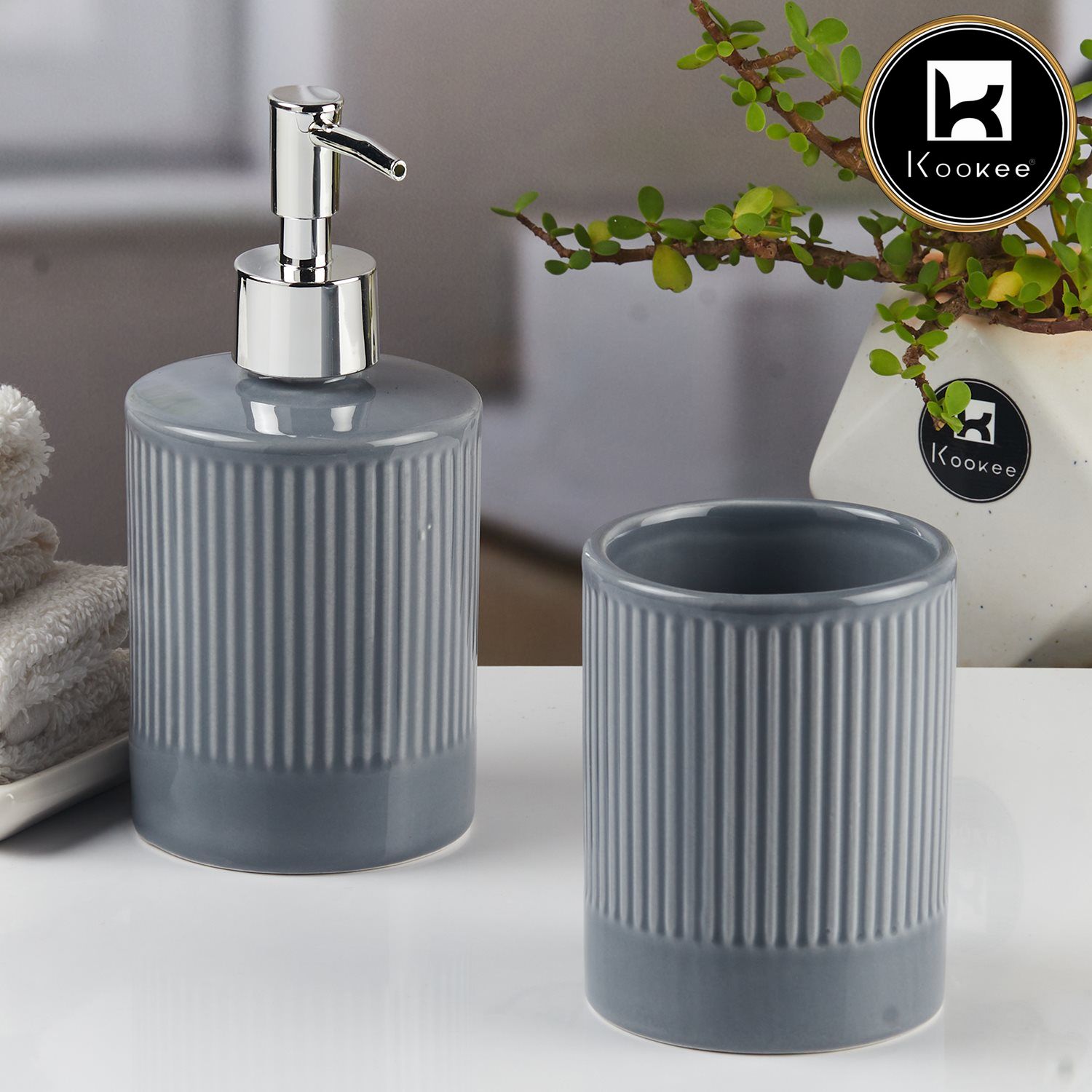 Kookee Ceramic Bathroom Sets, Grey, ART09717