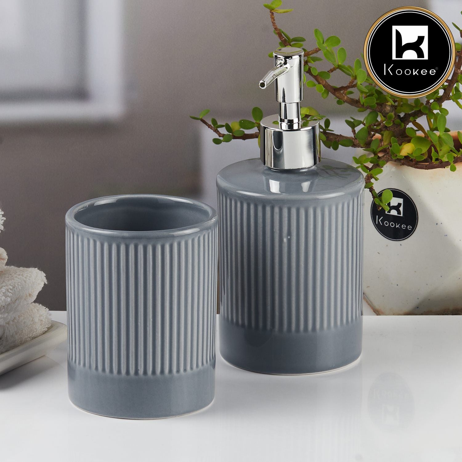 Kookee Ceramic Bathroom Sets, Grey, ART09717