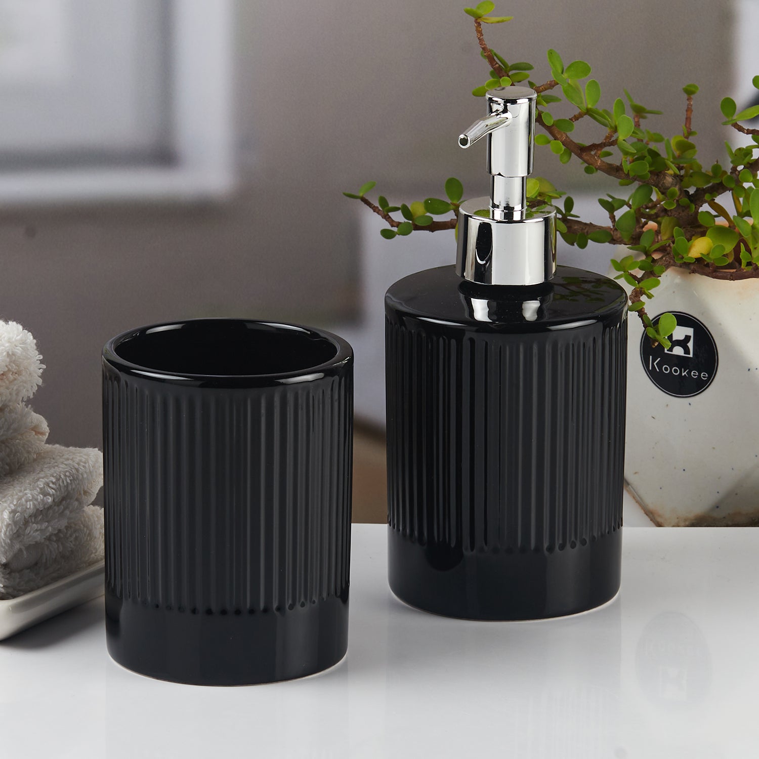 Ceramic Bathroom Accessories Set of 2 with Soap Dispenser (9716)