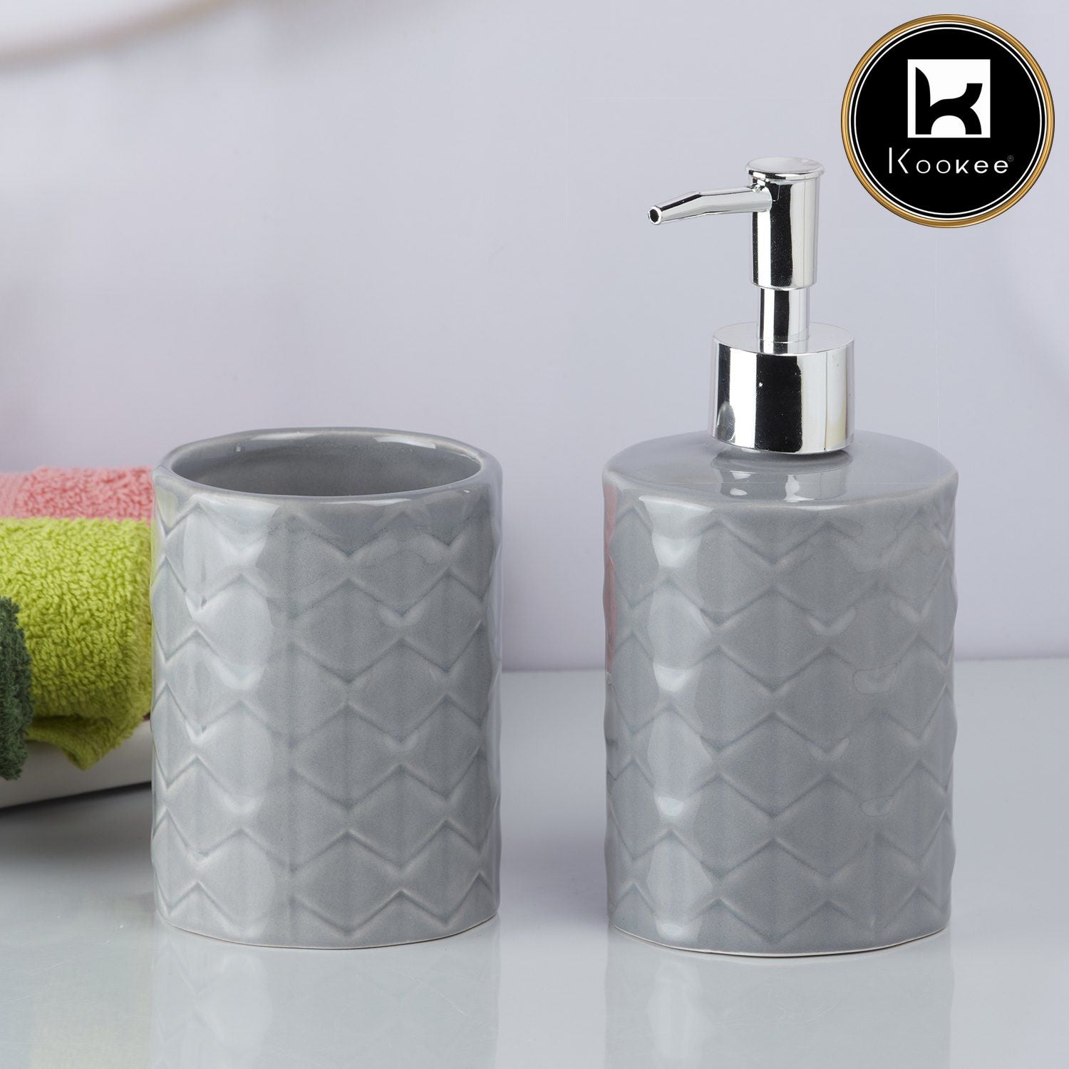 Kookee Ceramic Bathroom Sets, Grey, ART09720